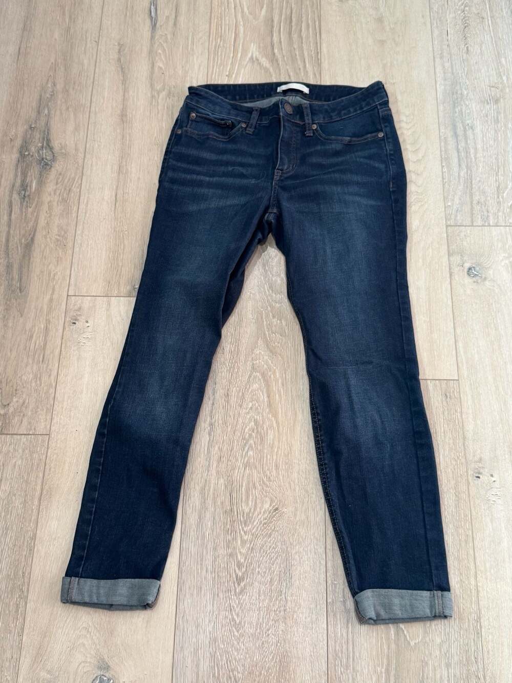 Dark Wash Skinny Jeans Fixed Cuff Y2K Indie Casual Denim Pants Size 8